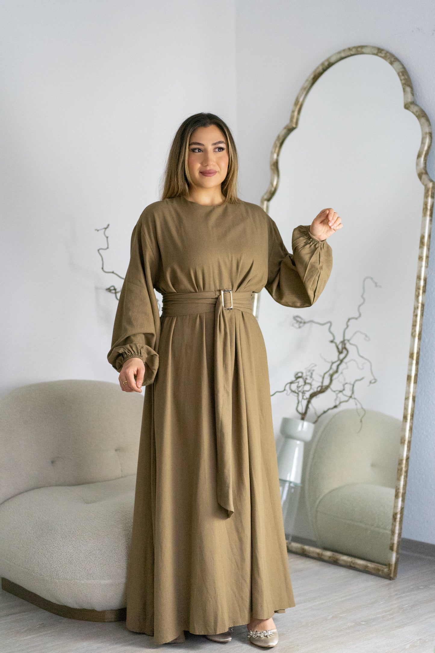 Leinen Kleid | Khaki