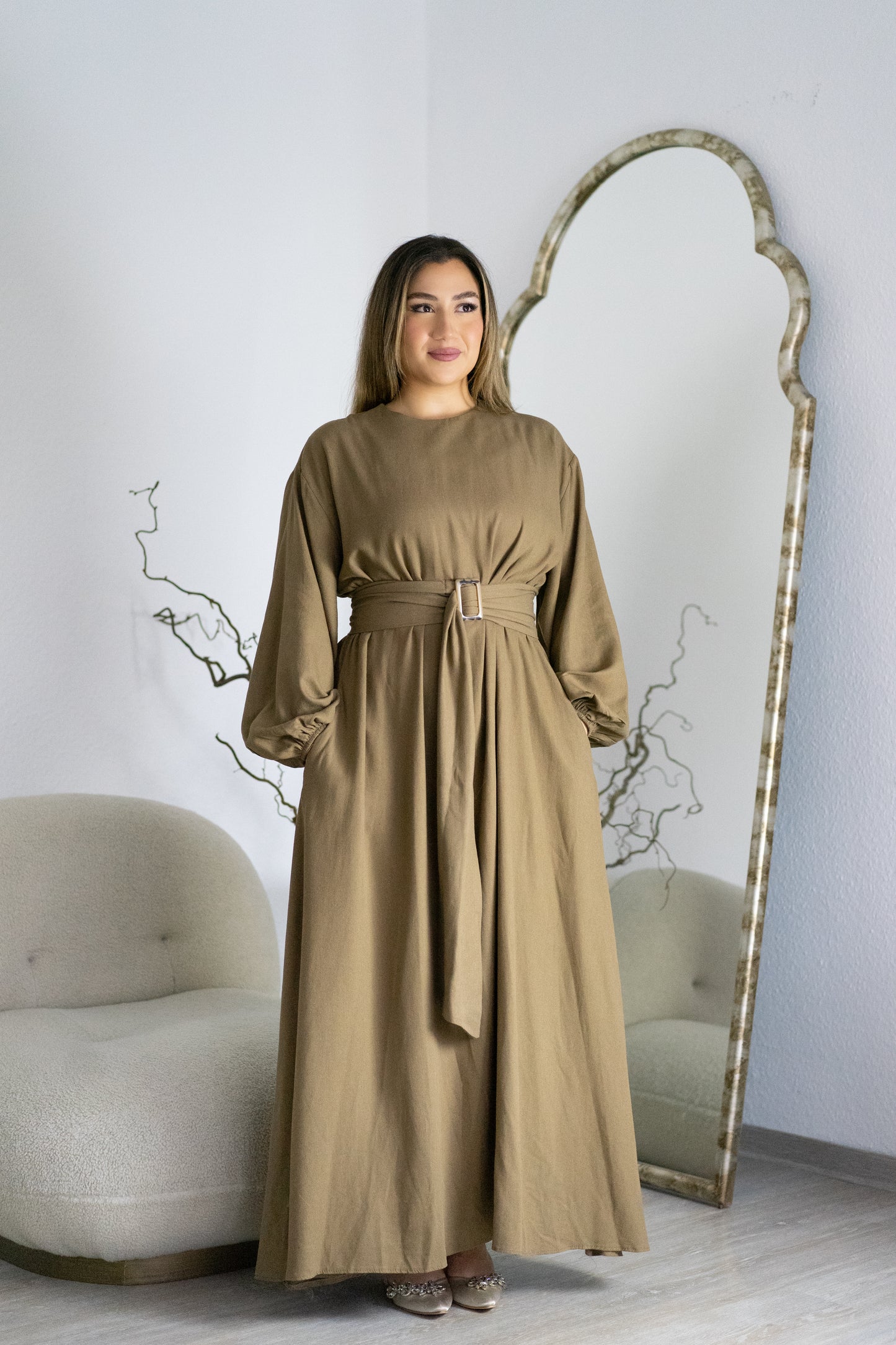 Leinen Kleid | Khaki