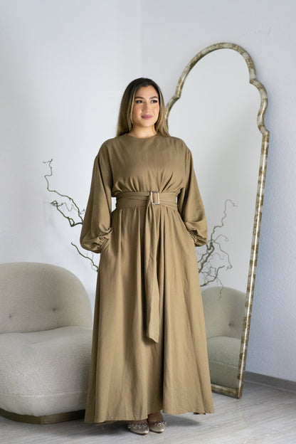 Leinen Kleid | Khaki